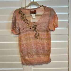 M. & Kyoko Short Sleeved Appliqué Dip Dye Sweater Pink Multi Size 2